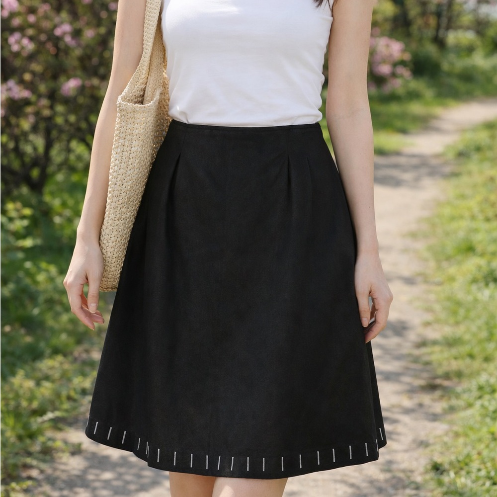 Willi Smith Black 100% Linen Short A-Line Skirt size 12 vintage